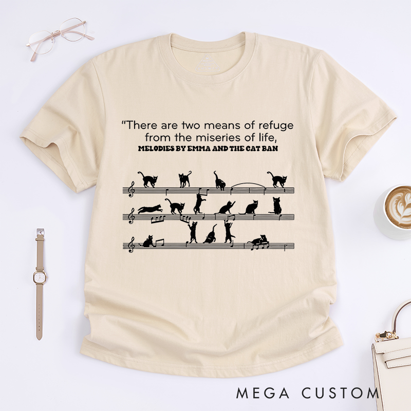 Personalized Classic T-Shirts Music Notes and Cat Design Perfect for Cat Lovers and Musical-Inspired Casual Fashion T-Shirt