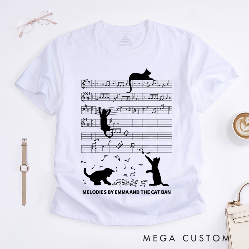 Personalized Classic T-Shirts Music Notes and Cat Design Perfect for Cat Lovers and Musical-Inspired Casual Fashion T-Shirt