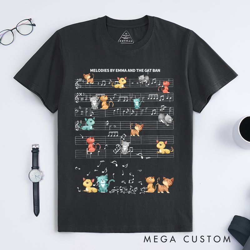 Personalized Classic T-Shirts Music Notes and Cat Design Perfect for Cat Lovers and Musical-Inspired Casual Fashion T-Shirt