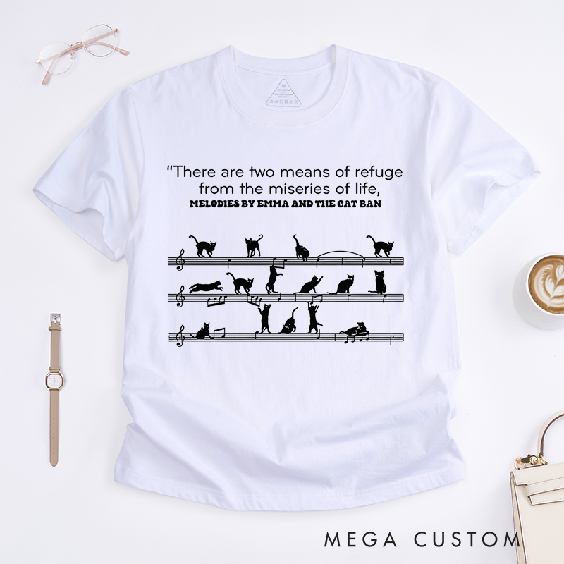 Personalized Classic T-Shirts Music Notes and Cat Design Perfect for Cat Lovers and Musical-Inspired Casual Fashion T-Shirt