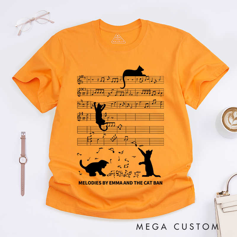 Personalized Classic T-Shirts Music Notes and Cat Design Perfect for Cat Lovers and Musical-Inspired Casual Fashion T-Shirt