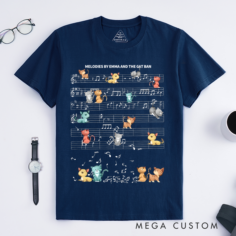 Personalized Classic T-Shirts Music Notes and Cat Design Perfect for Cat Lovers and Musical-Inspired Casual Fashion T-Shirt
