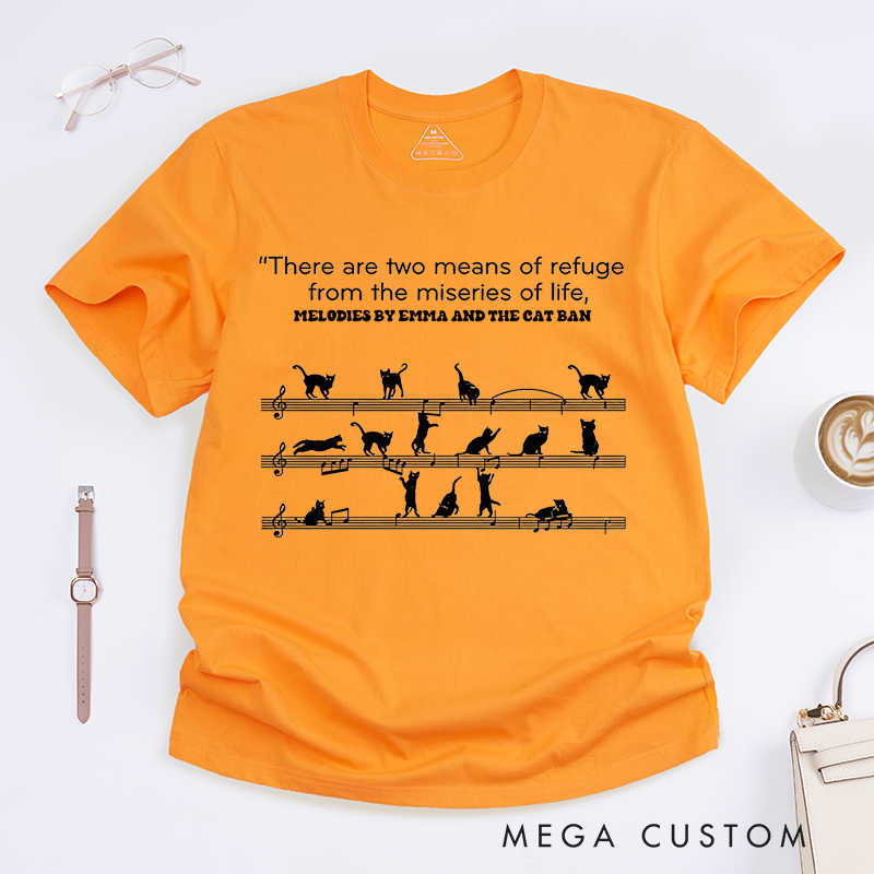 Personalized Classic T-Shirts Music Notes and Cat Design Perfect for Cat Lovers and Musical-Inspired Casual Fashion T-Shirt