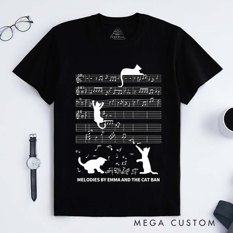 Personalized Classic T-Shirts Music Notes and Cat Design Perfect for Cat Lovers and Musical-Inspired Casual Fashion T-Shirt