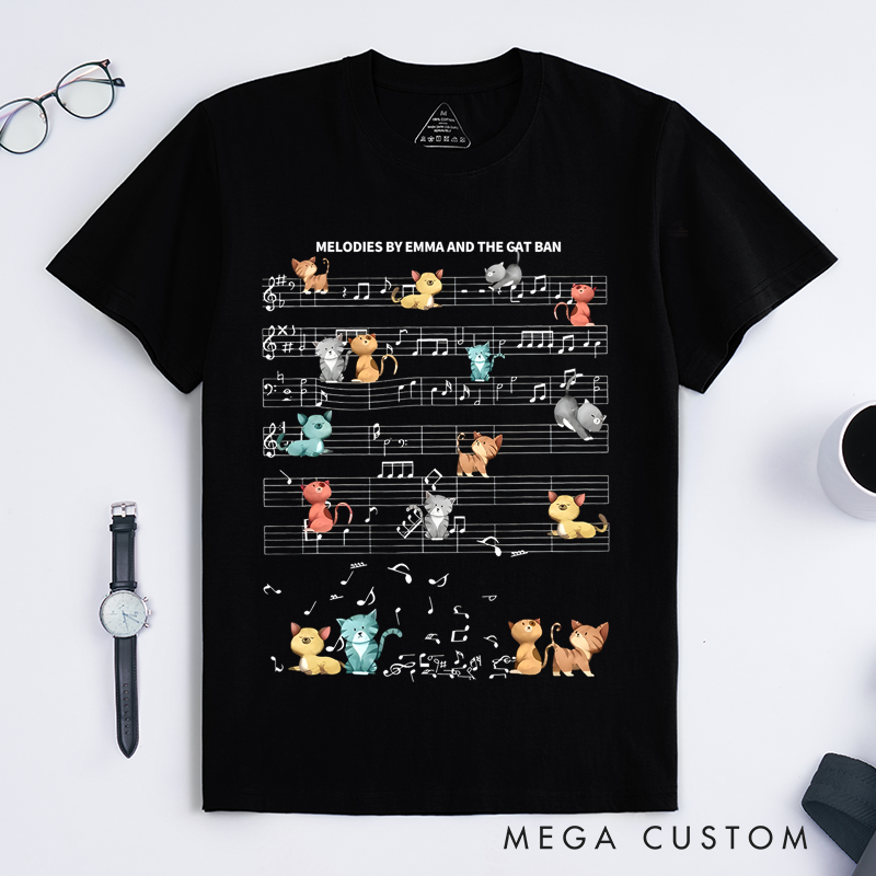 Personalized Classic T-Shirts Music Notes and Cat Design Perfect for Cat Lovers and Musical-Inspired Casual Fashion T-Shirt