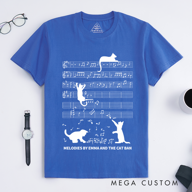 Personalized Classic T-Shirts Music Notes and Cat Design Perfect for Cat Lovers and Musical-Inspired Casual Fashion T-Shirt