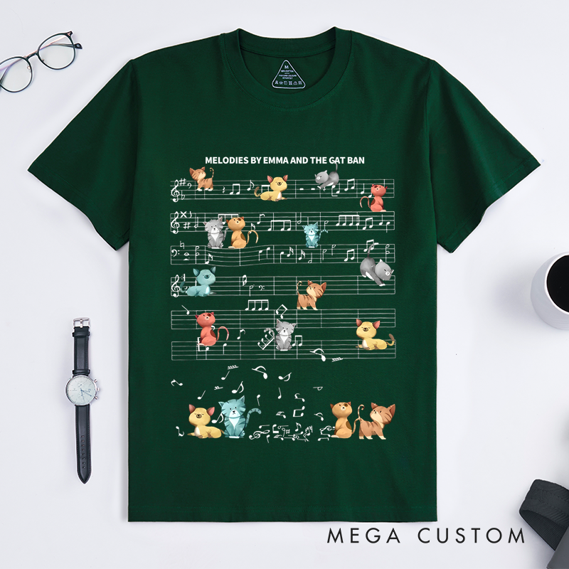 Personalized Classic T-Shirts Music Notes and Cat Design Perfect for Cat Lovers and Musical-Inspired Casual Fashion T-Shirt