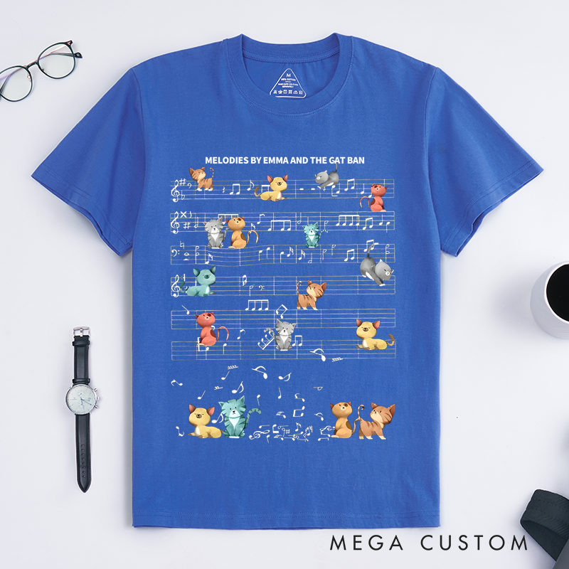 Personalized Classic T-Shirts Music Notes and Cat Design Perfect for Cat Lovers and Musical-Inspired Casual Fashion T-Shirt