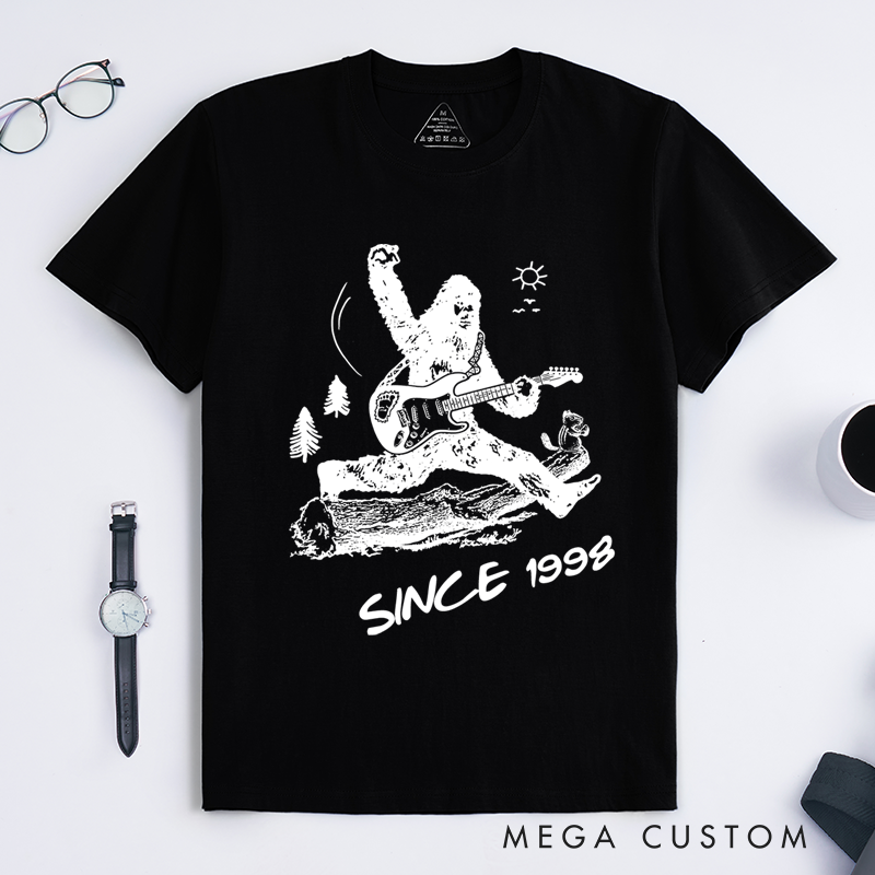 Personalized Classic T-Shirts Mythical Sasquatch Playing Electric Guitar Graphic Tee