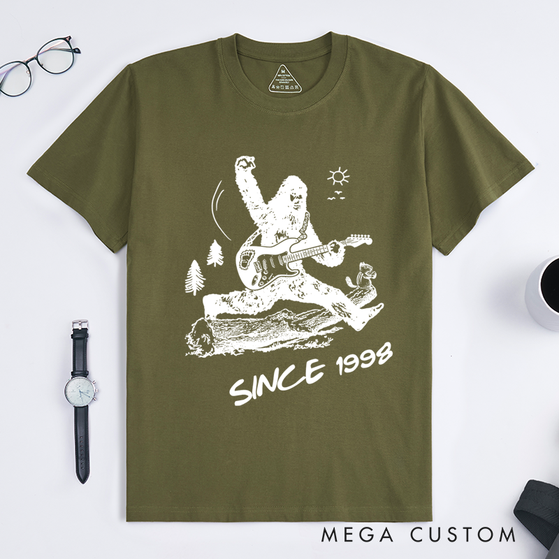 Personalized Classic T-Shirts Mythical Sasquatch Playing Electric Guitar Graphic Tee