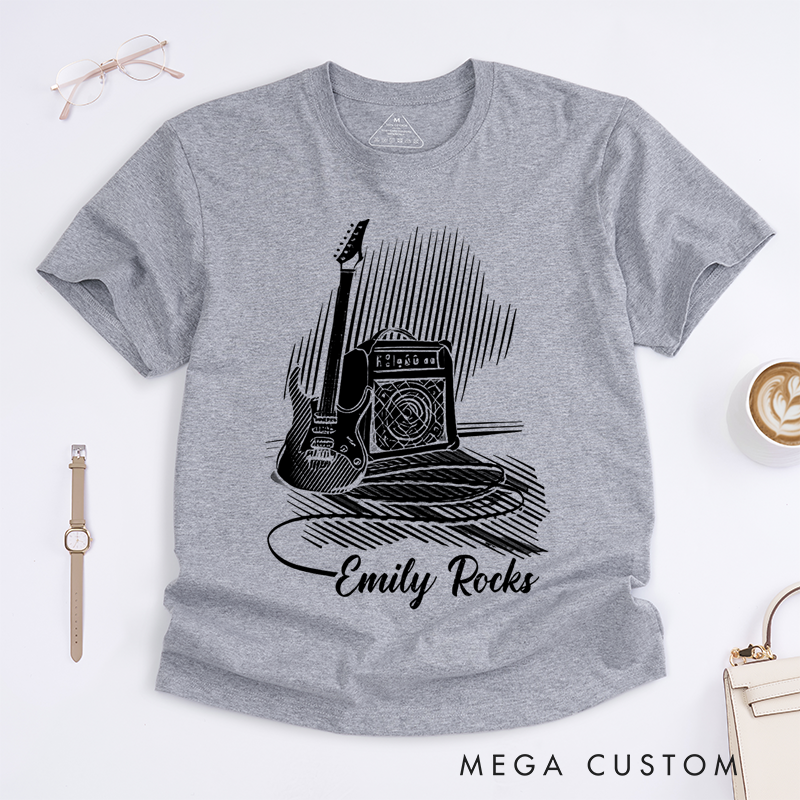 Personalized Classic T-Shirts Name Rock Music Tee and Customised Guitar T-Shirt