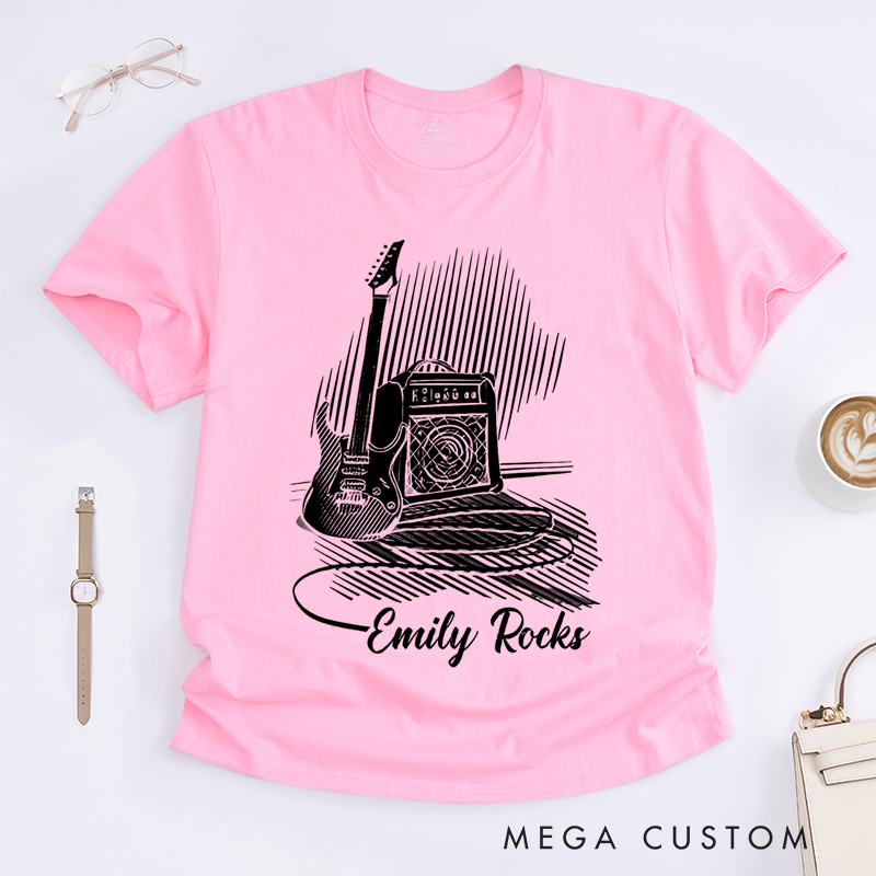 Personalized Classic T-Shirts Name Rock Music Tee and Customised Guitar T-Shirt