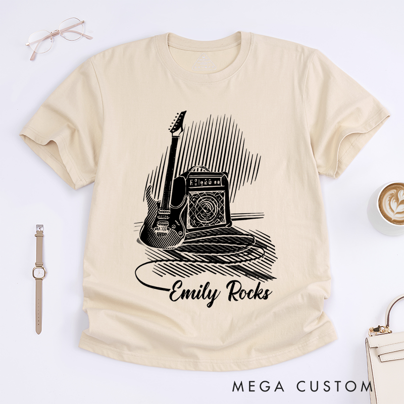 Personalized Classic T-Shirts Name Rock Music Tee and Customised Guitar T-Shirt