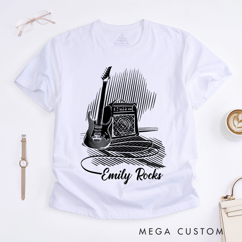 Personalized Classic T-Shirts Name Rock Music Tee and Customised Guitar T-Shirt