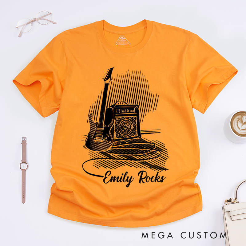 Personalized Classic T-Shirts Name Rock Music Tee and Customised Guitar T-Shirt