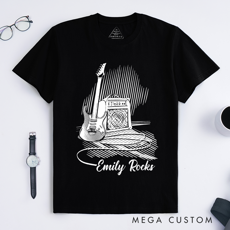 Personalized Classic T-Shirts Name Rock Music Tee and Customised Guitar T-Shirt