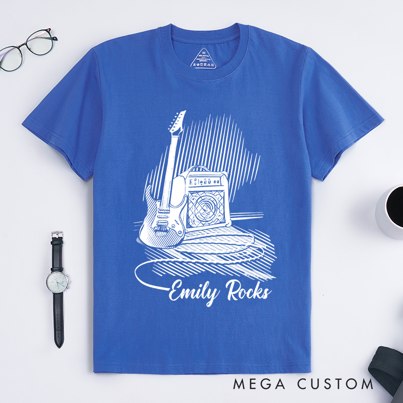 Personalized Classic T-Shirts Name Rock Music Tee and Customised Guitar T-Shirt