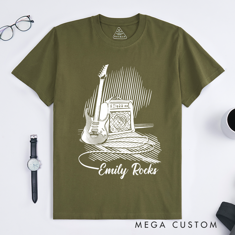 Personalized Classic T-Shirts Name Rock Music Tee and Customised Guitar T-Shirt
