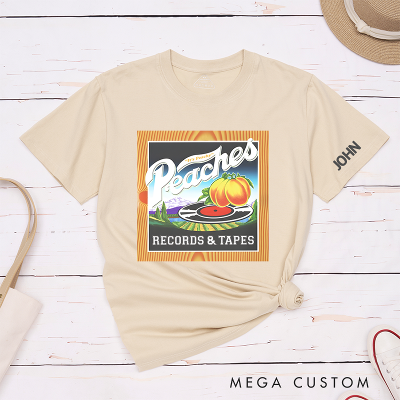 Personalized Classic T-Shirts Peaches Records & Tapes Tee Vintage Vinyl and Music Lover Graphic Tee