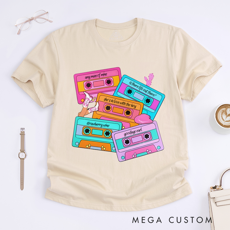 Personalized Classic T-Shirts Personalized Song Name Custom Cassette Tape and Country Music and Country Concert T-Shirt