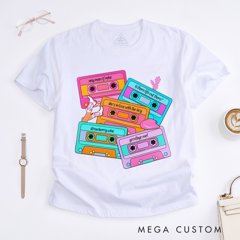 Personalized Classic T-Shirts Personalized Song Name Custom Cassette Tape and Country Music and Country Concert T-Shirt