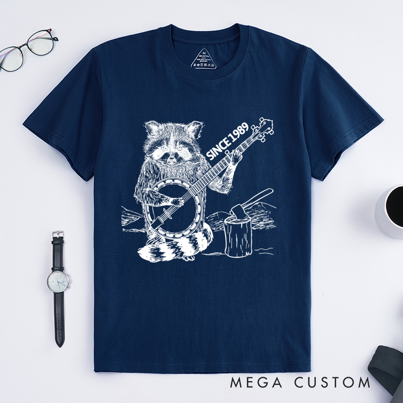 Personalized Classic T-Shirts Raccoon Playing Banjo Graphic Tee Perfect for Music and Animal Lovers Gift