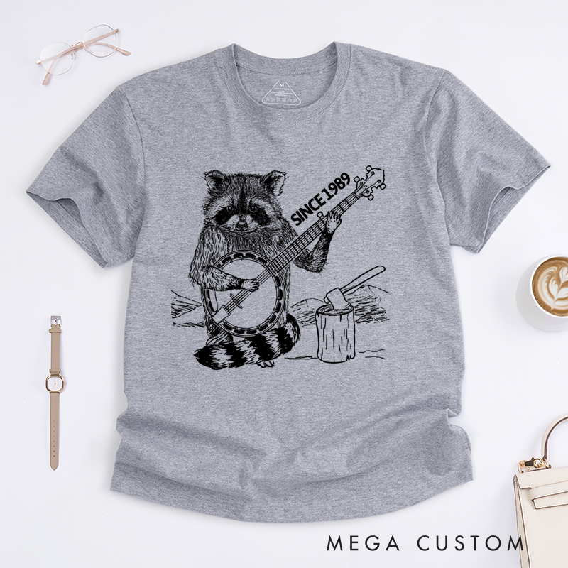 Personalized Classic T-Shirts Raccoon Playing Banjo Graphic Tee Perfect for Music and Animal Lovers Gift