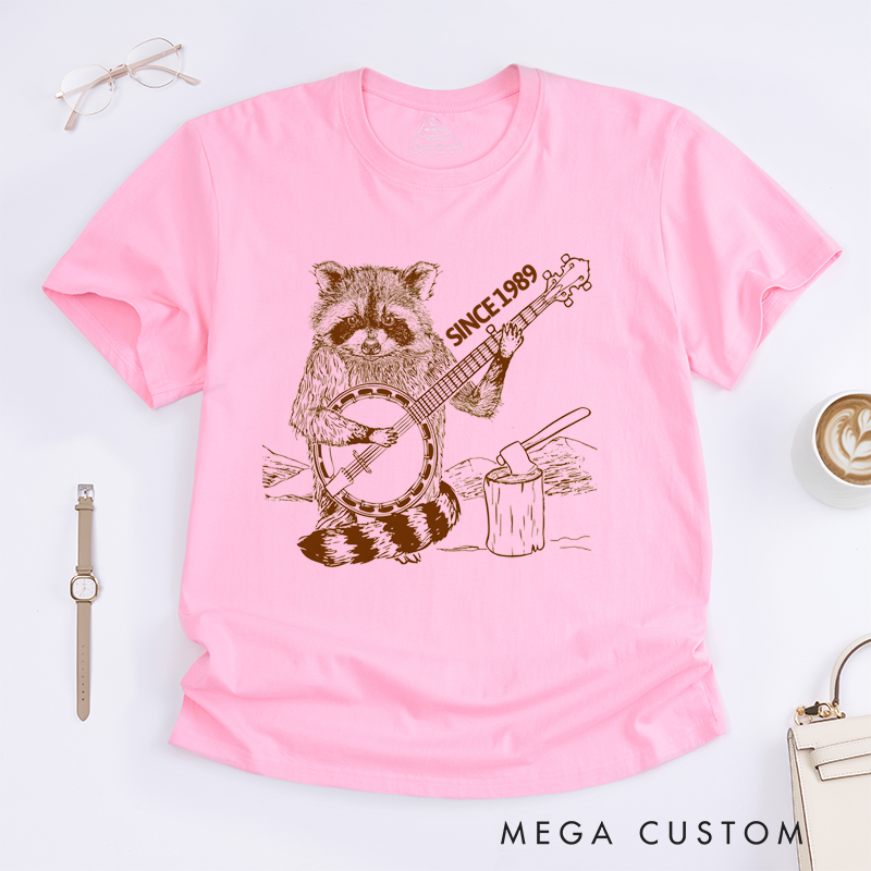 Personalized Classic T-Shirts Raccoon Playing Banjo Graphic Tee Perfect for Music and Animal Lovers Gift
