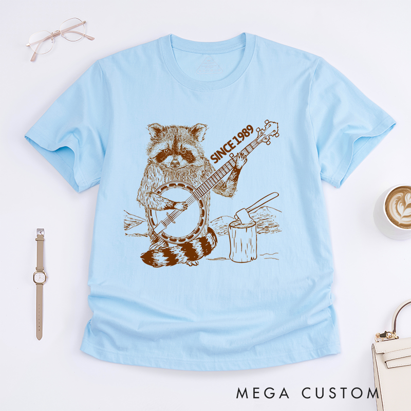 Personalized Classic T-Shirts Raccoon Playing Banjo Graphic Tee Perfect for Music and Animal Lovers Gift