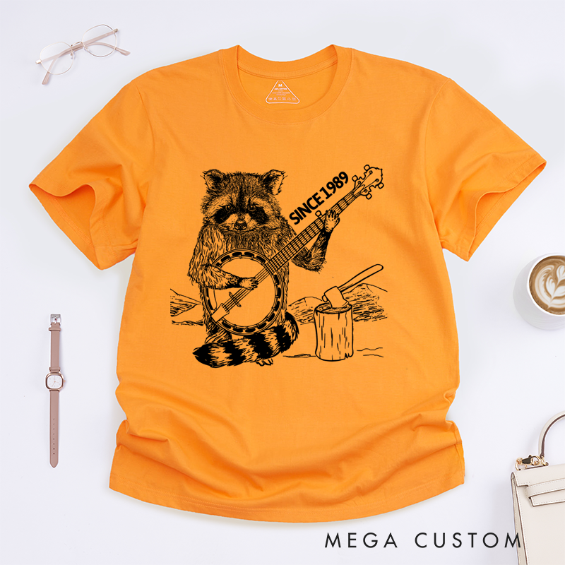 Personalized Classic T-Shirts Raccoon Playing Banjo Graphic Tee Perfect for Music and Animal Lovers Gift