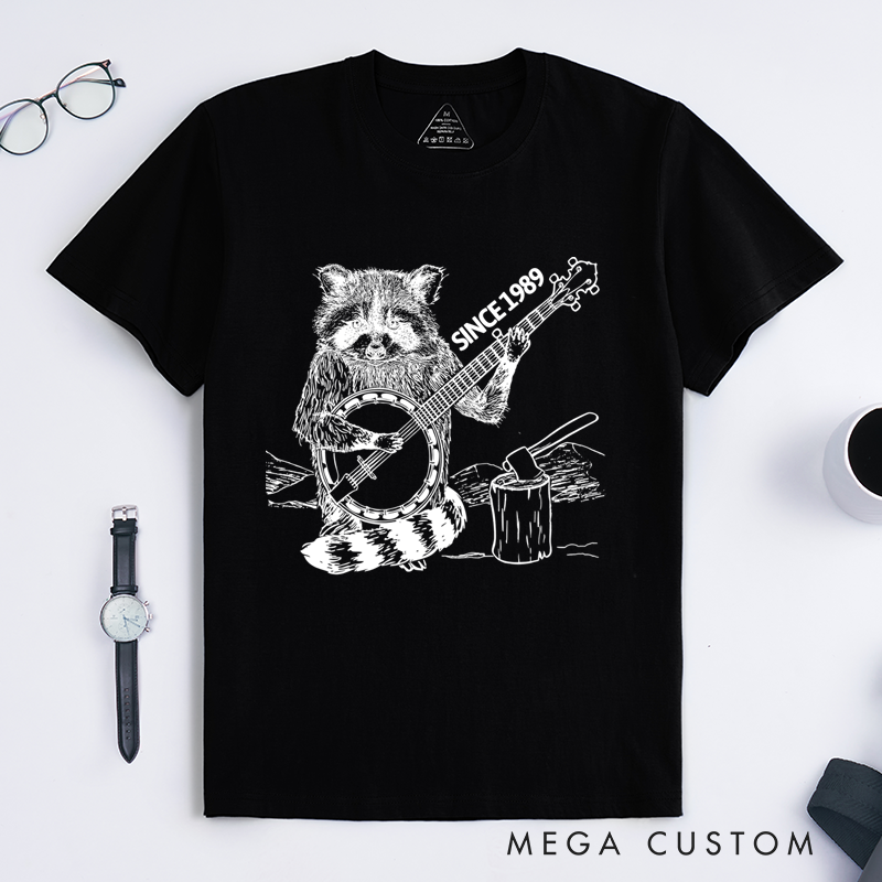 Personalized Classic T-Shirts Raccoon Playing Banjo Graphic Tee Perfect for Music and Animal Lovers Gift