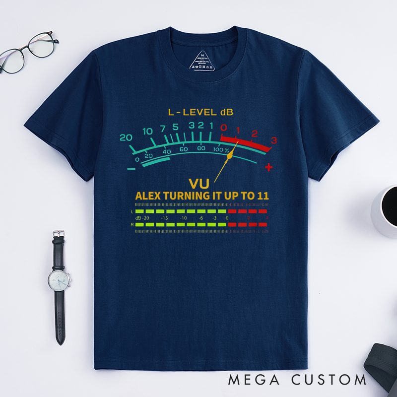 Personalized Classic T-Shirts Retro-Inspired T Shirt Featuring Vintage VU Meter Design Perfect for Audio Engineers Music Lovers Tee