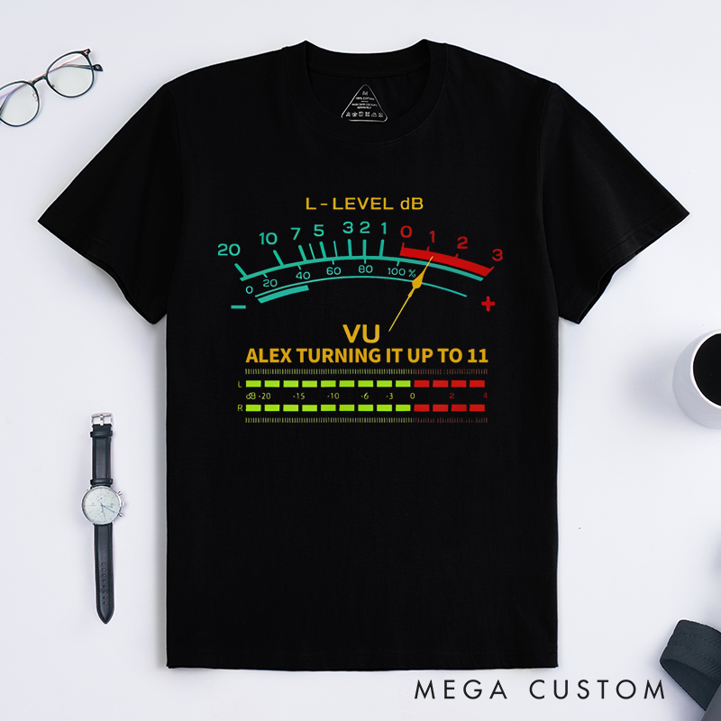 Personalized Classic T-Shirts Retro-Inspired T Shirt Featuring Vintage VU Meter Design Perfect for Audio Engineers Music Lovers Tee