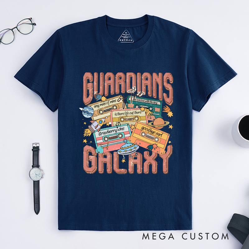 Personalized Classic T-Shirts Retro Space Adventure T-Shirt Customized Song Name Cassette Perfect for Sci-Fi and Music Enthusiasts