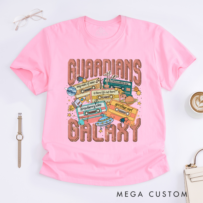 Personalized Classic T-Shirts Retro Space Adventure T-Shirt Customized Song Name Cassette Perfect for Sci-Fi and Music Enthusiasts