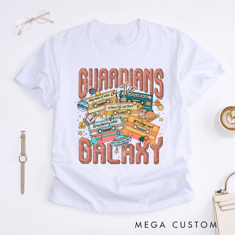 Personalized Classic T-Shirts Retro Space Adventure T-Shirt Customized Song Name Cassette Perfect for Sci-Fi and Music Enthusiasts