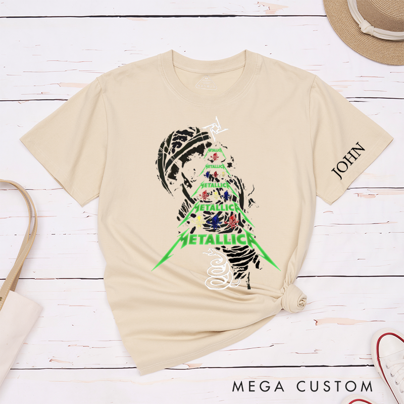 Personalized Classic T-Shirts Rock-Inspired Christmas Tree and Bold Skeleton Design Perfect Gift for Music and Rock Roll Fans