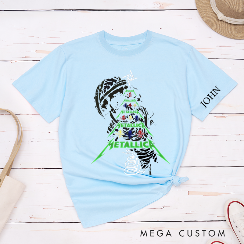 Personalized Classic T-Shirts Rock-Inspired Christmas Tree and Bold Skeleton Design Perfect Gift for Music and Rock Roll Fans