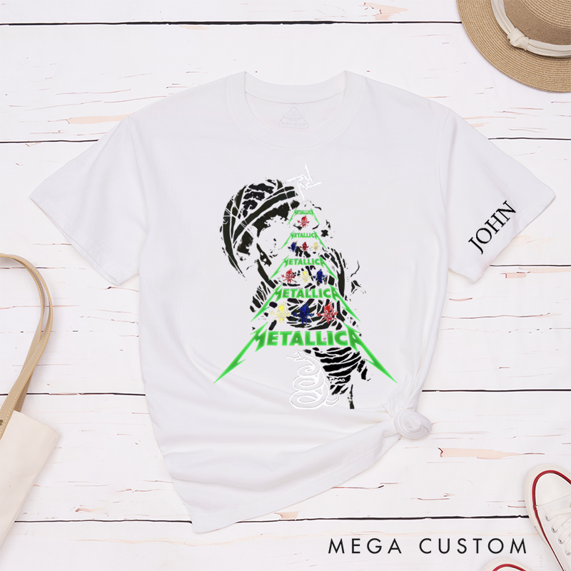 Personalized Classic T-Shirts Rock-Inspired Christmas Tree and Bold Skeleton Design Perfect Gift for Music and Rock Roll Fans