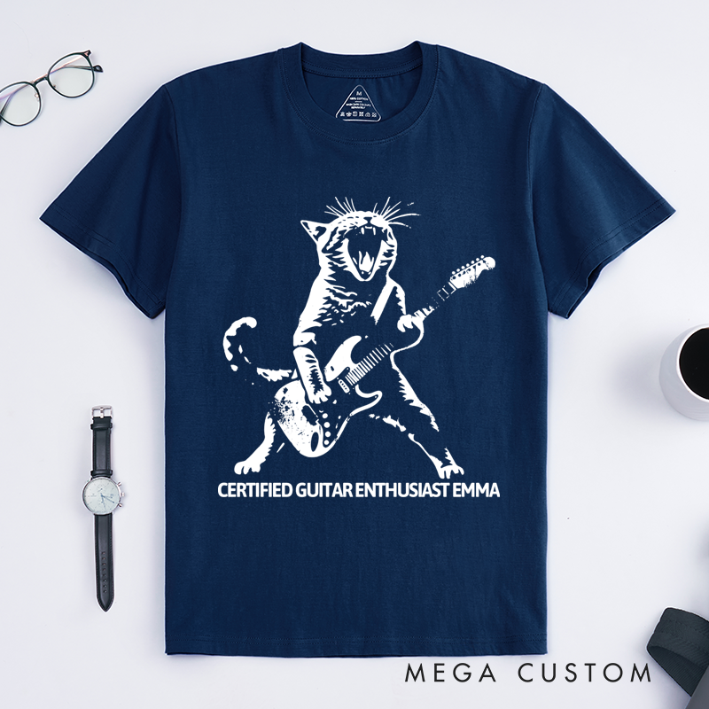 Personalized Classic T-Shirts Rocking Cat and Guitar-Playing Feline Graphic Tee Perfect for Music and Cat Lovers T-Shirt