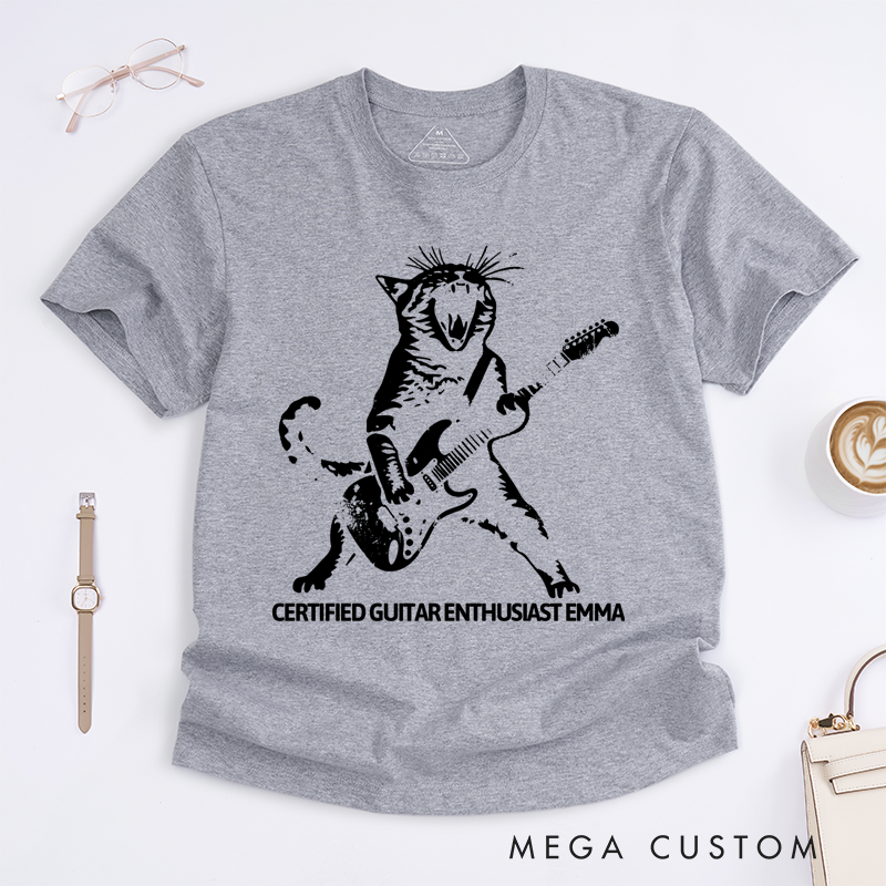 Personalized Classic T-Shirts Rocking Cat and Guitar-Playing Feline Graphic Tee Perfect for Music and Cat Lovers T-Shirt