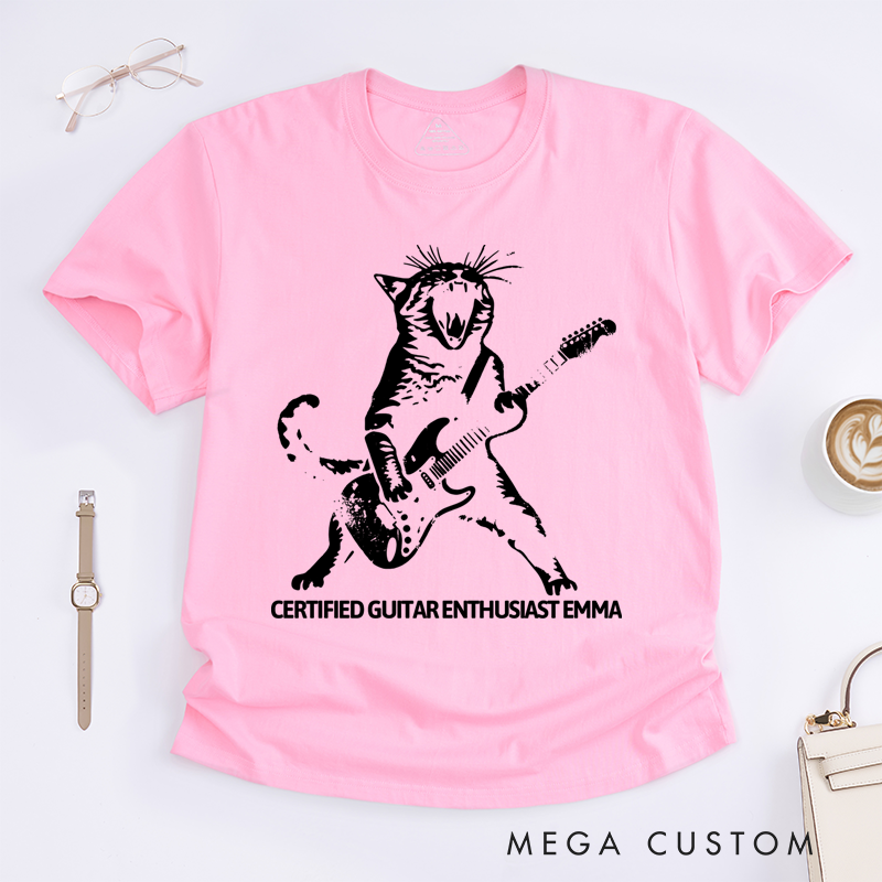 Personalized Classic T-Shirts Rocking Cat and Guitar-Playing Feline Graphic Tee Perfect for Music and Cat Lovers T-Shirt