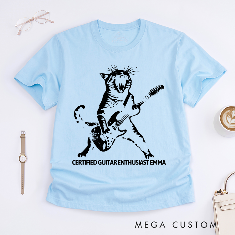 Personalized Classic T-Shirts Rocking Cat and Guitar-Playing Feline Graphic Tee Perfect for Music and Cat Lovers T-Shirt