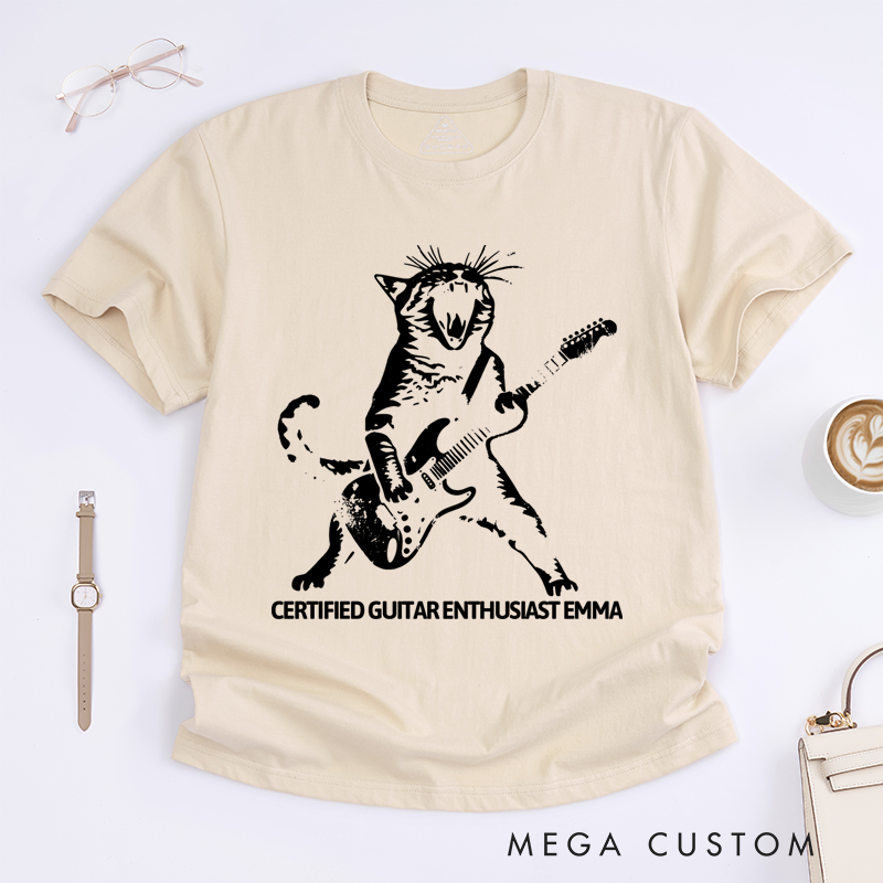 Personalized Classic T-Shirts Rocking Cat and Guitar-Playing Feline Graphic Tee Perfect for Music and Cat Lovers T-Shirt