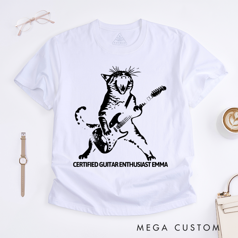 Personalized Classic T-Shirts Rocking Cat and Guitar-Playing Feline Graphic Tee Perfect for Music and Cat Lovers T-Shirt