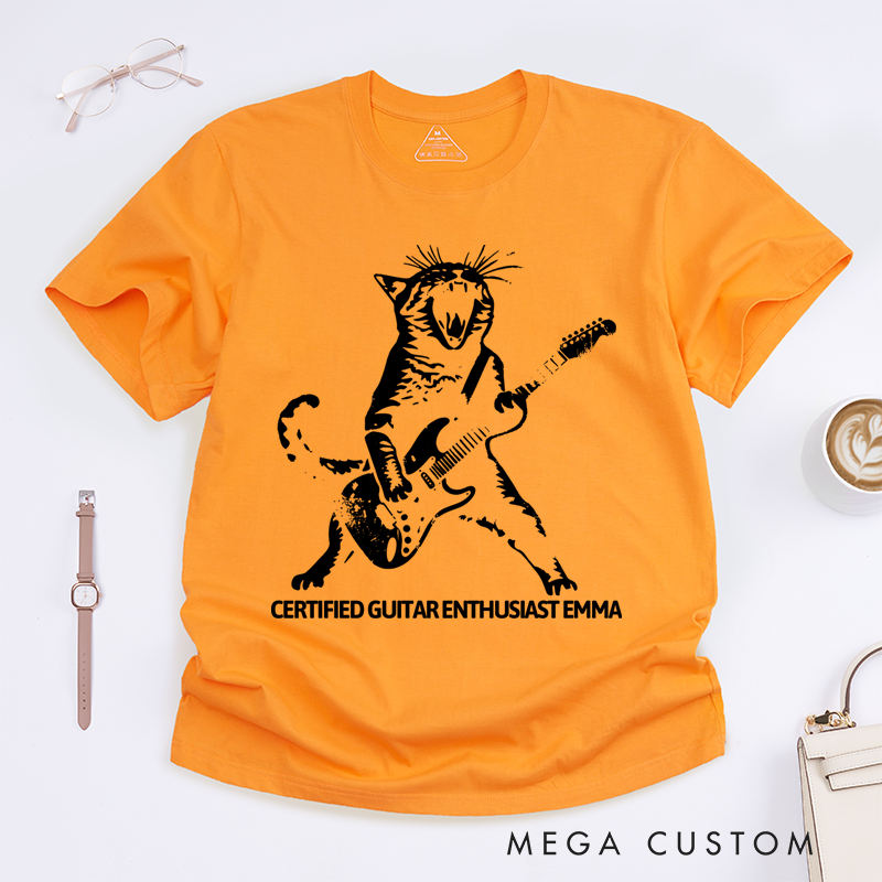 Personalized Classic T-Shirts Rocking Cat and Guitar-Playing Feline Graphic Tee Perfect for Music and Cat Lovers T-Shirt