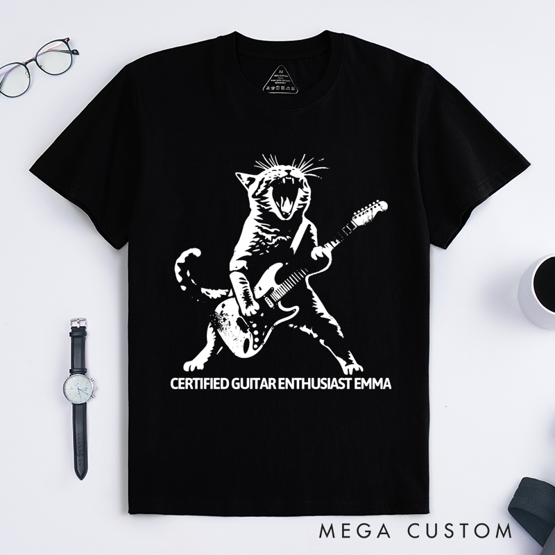 Personalized Classic T-Shirts Rocking Cat and Guitar-Playing Feline Graphic Tee Perfect for Music and Cat Lovers T-Shirt