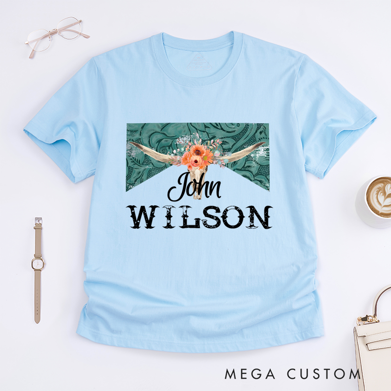 Personalized Classic T-Shirts Rustic Western T-Shirt and Floral Bull Skull Graphic Tee, Perfect for Country and Nature Lovers T-Shirt