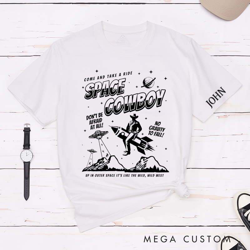 Personalized Classic T-Shirts Space Cowboy T-Shirt and Cosmic Adventure Graphic Tee Perfect for Sci-Fi and Western Fans T-Shirt