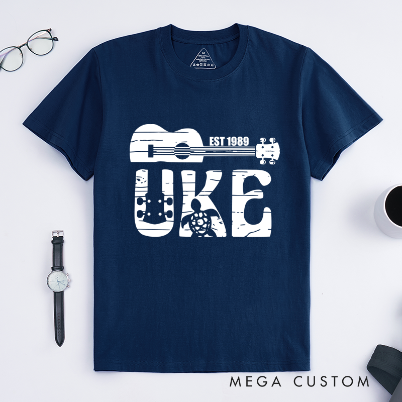 Personalized Classic T-Shirts Ukulele and Turtle Graphic Tee Perfect for Music and Ocean Lovers and Beach Gift